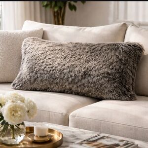 Luxurious Gray Faux Fur Accent Pillow